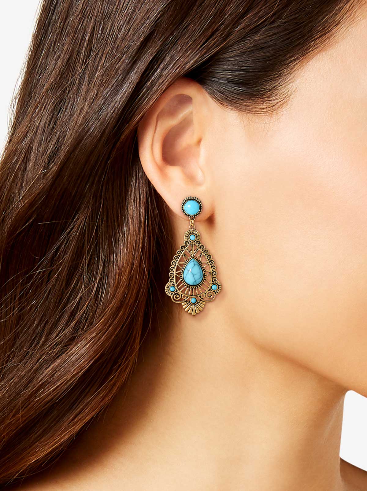Jessica Simpson Outlet | Turquoise Stone Filigree Earrings