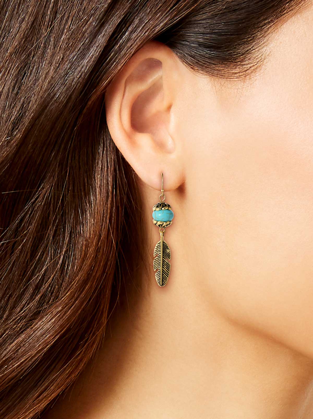 Jessica Simpson On Sale | Turquoise Bead Feather Drop Earrings in Gold