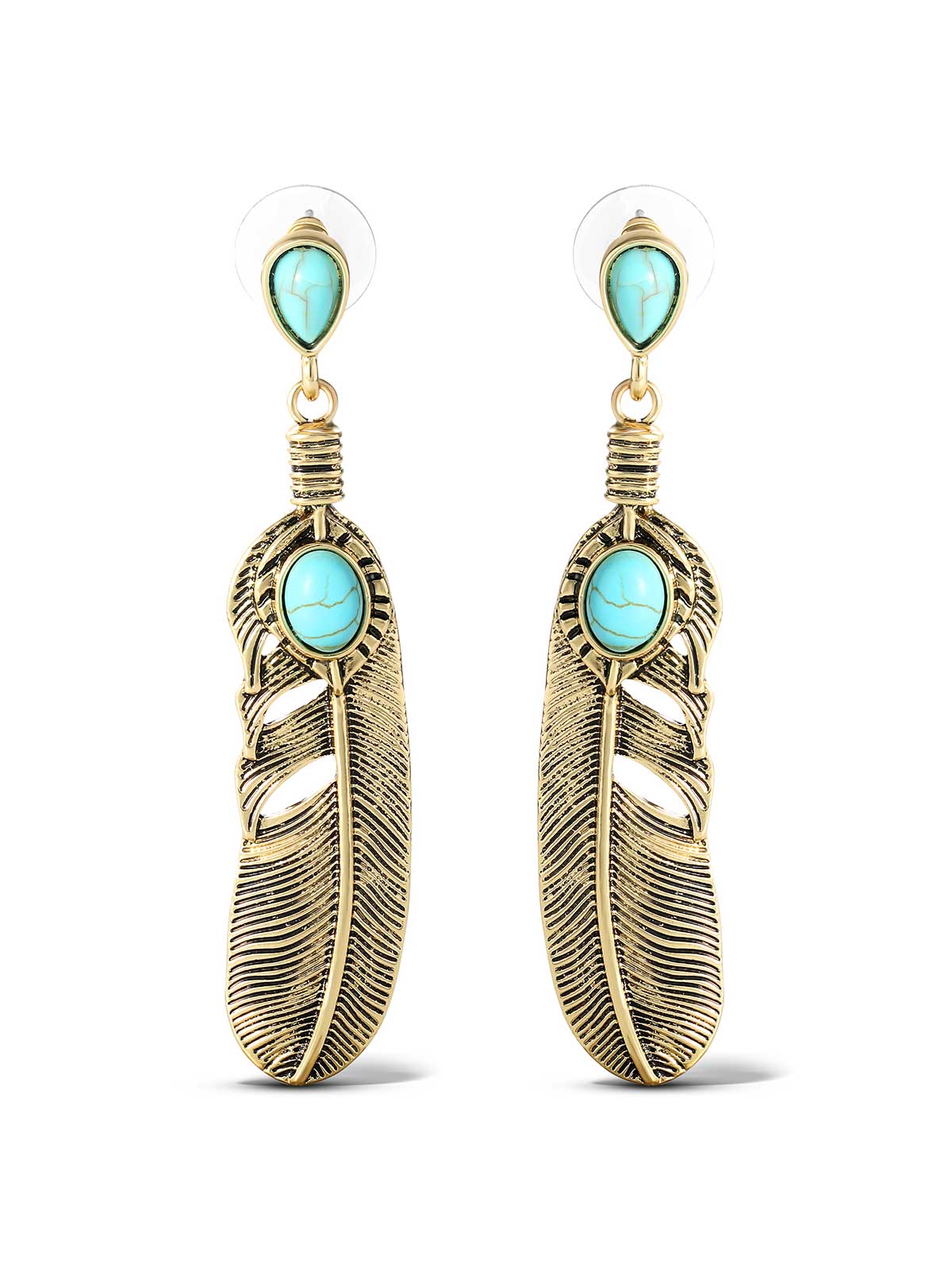 Jessica Simpson For Sale | Turquoise Stone Feather Drop Earrings