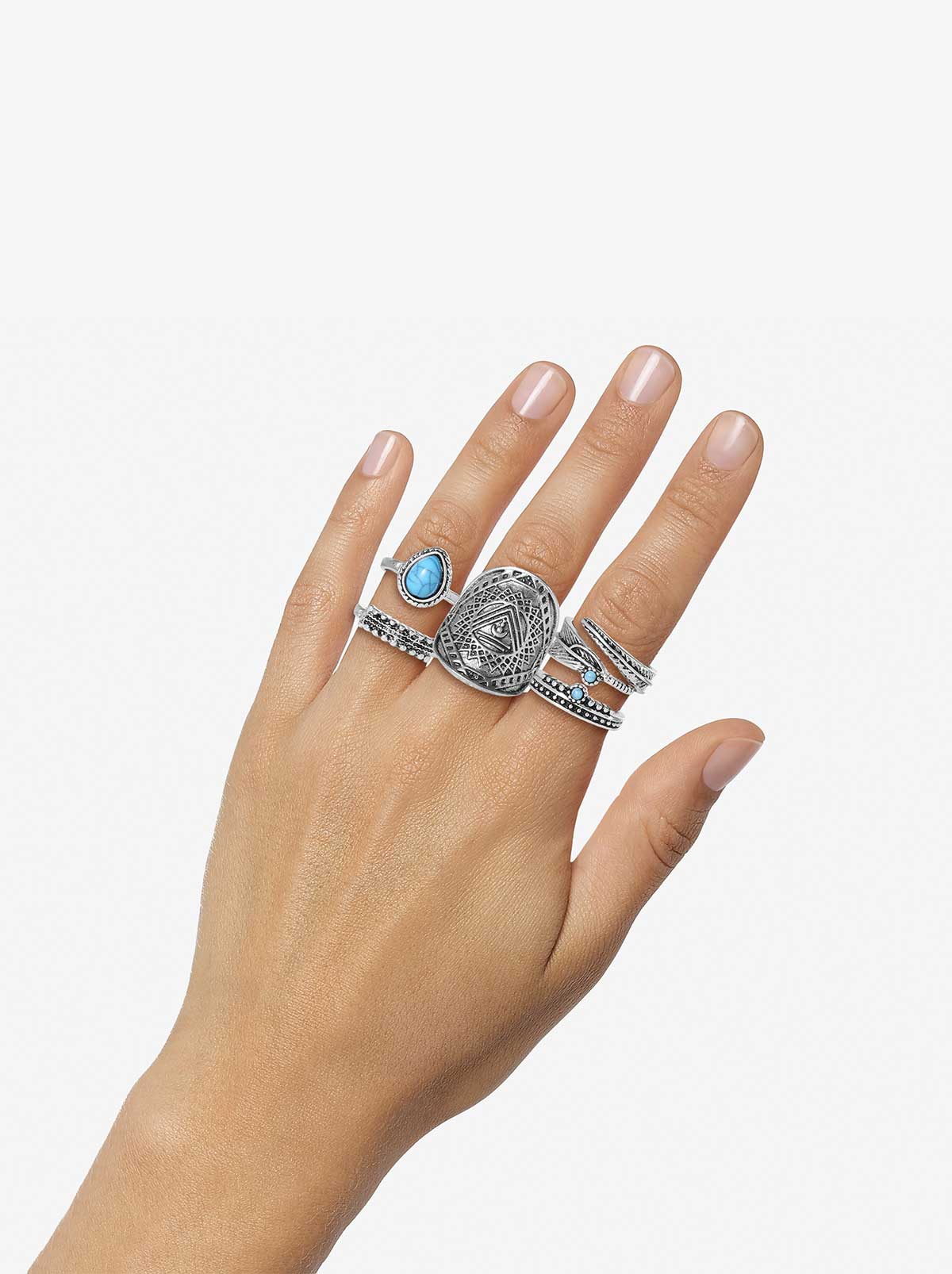 Jessica Simpson Online | 5-Piece Ring Set with Turquoise