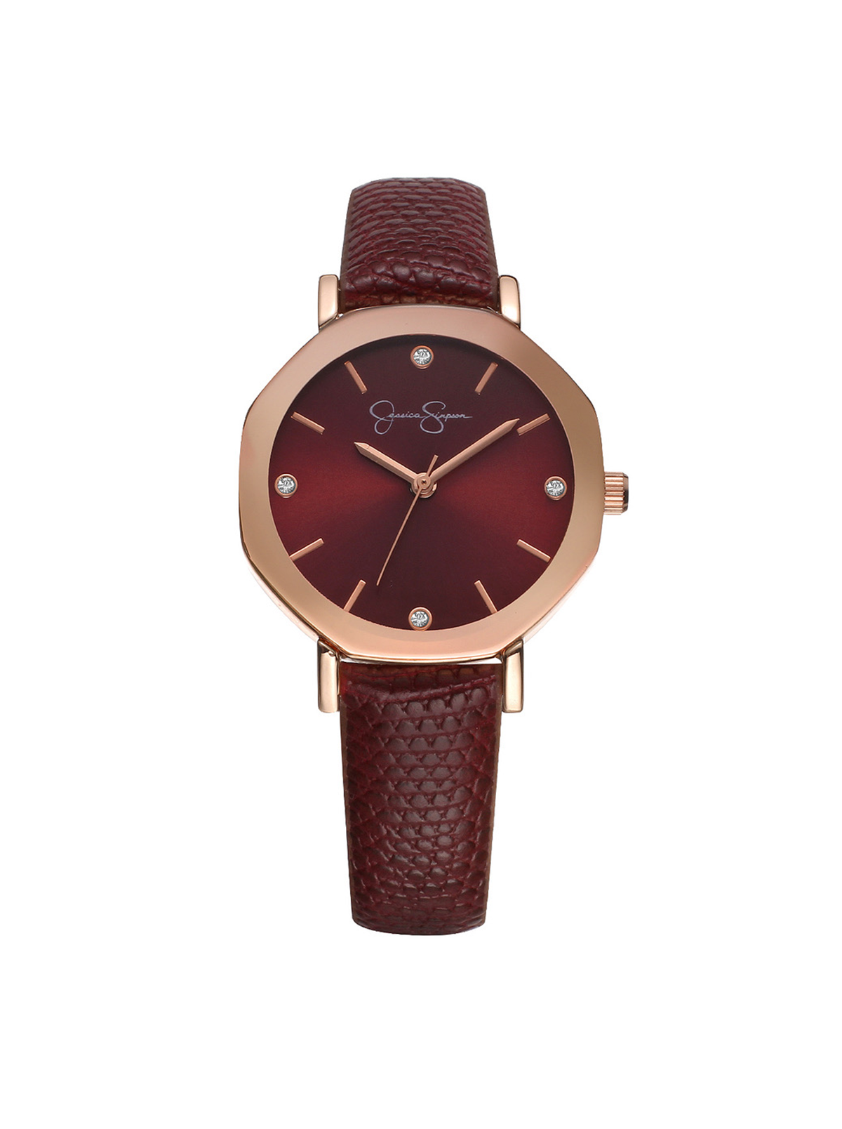 Jessica Simpson Outlet | Metallized Bezel Strap Watch in Rose Gold Tone