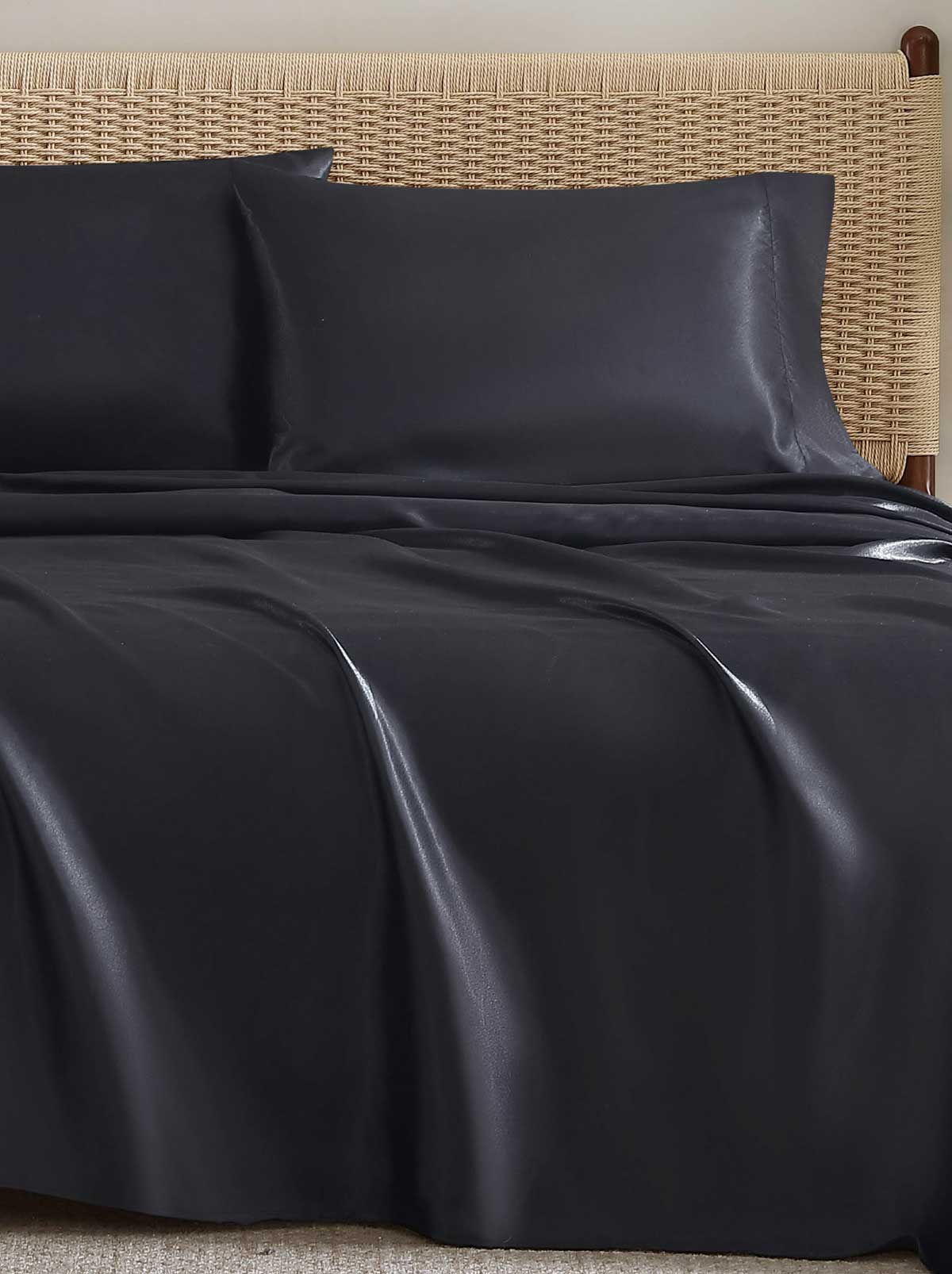 Jessica Simpson For Sale | Silky Satin Sheet Set in Jet Black