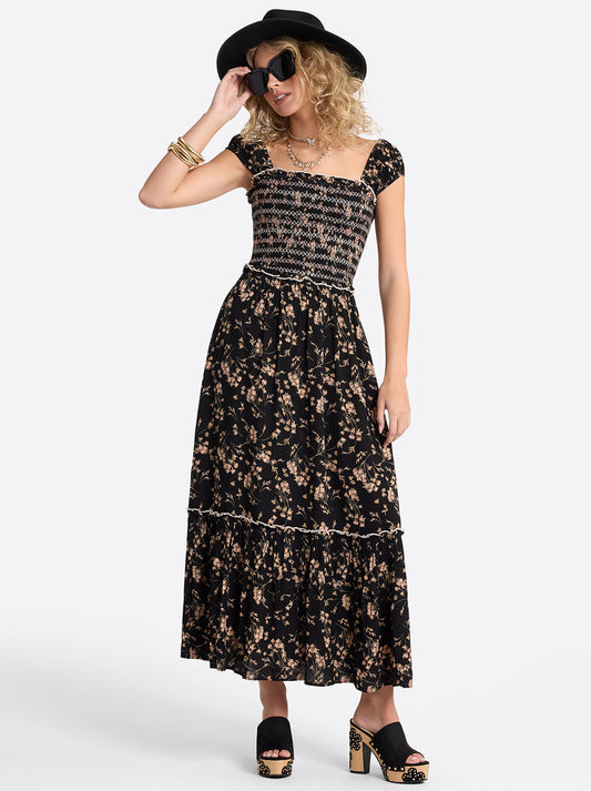 Jessica Simpson Outlet | Clarice Maxi Dress in Obsidian Wispy Ditsies