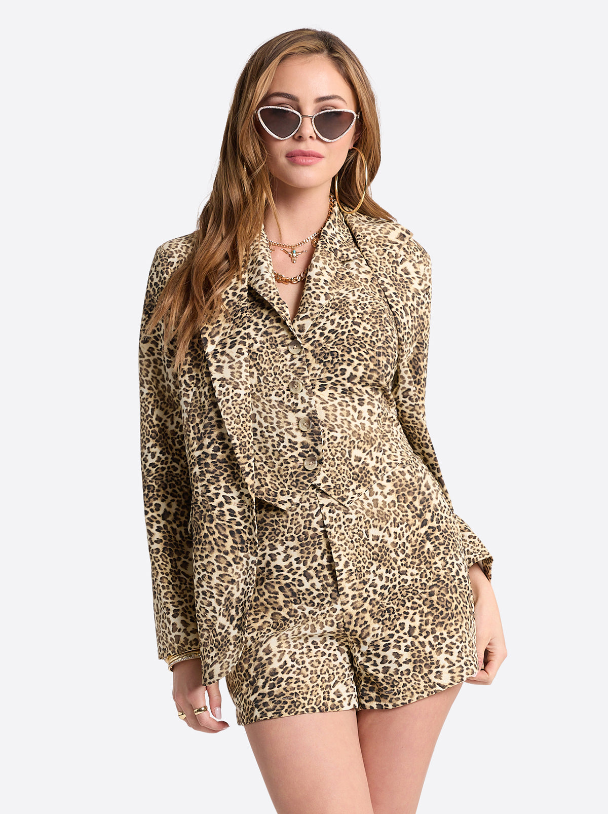 Jessica Simpson Discount | Kailani Blazer in Vanilla Ice Petite Leopard