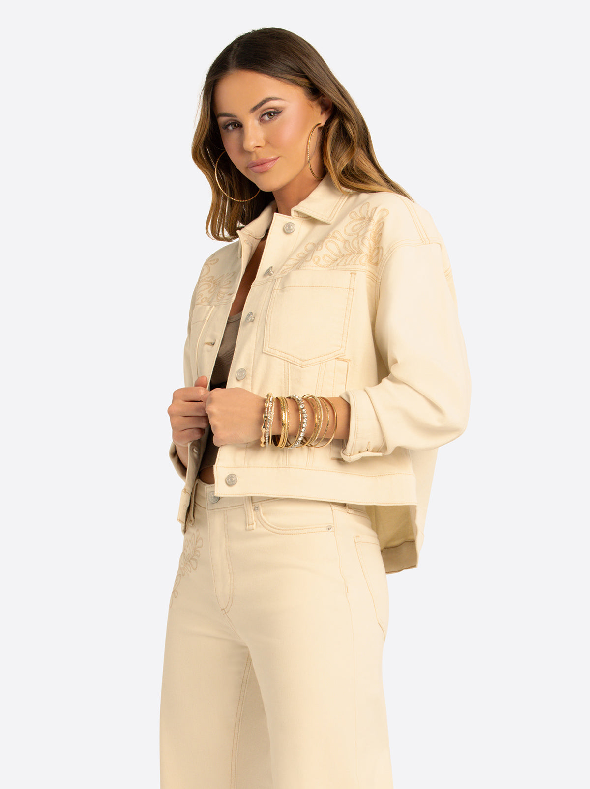 Jessica Simpson On Sale | JS Jessica Simpson Pleat Back Denim Jacket in Undyed Natural