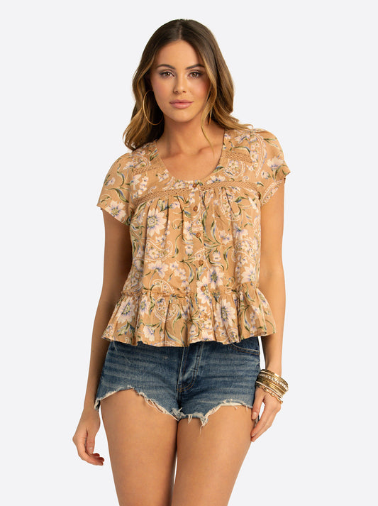 Jessica Simpson Outlet | JS Jessica Simpson Mirna Blouse in Camel Victorian Paisley