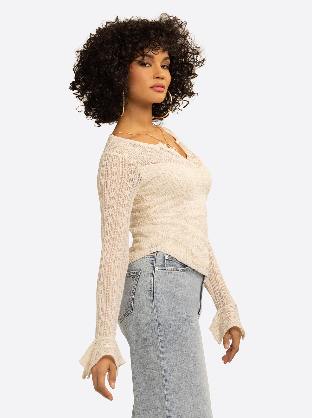Jessica Simpson Discount | JS Jessica Simpson Tie Lace Top in Whitecap Gray