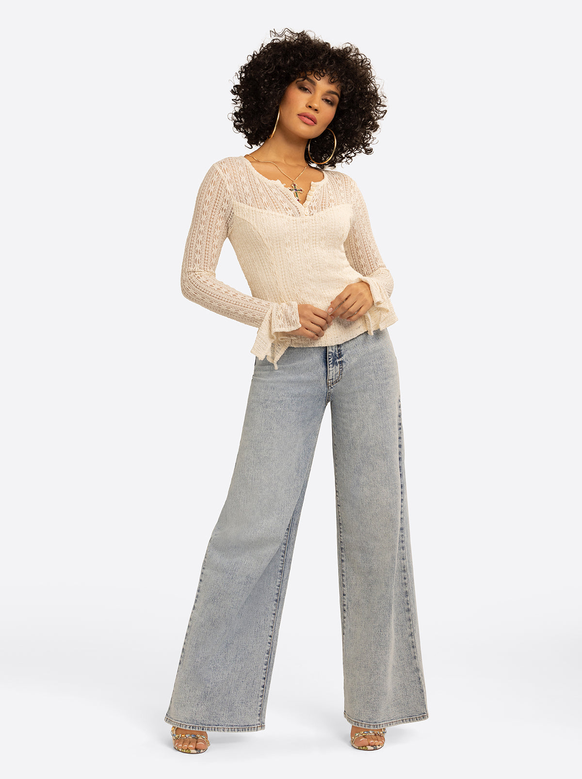 Jessica Simpson Discount | JS Jessica Simpson Tie Lace Top in Whitecap Gray