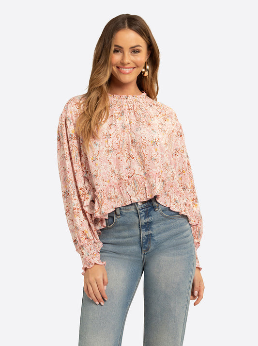 Jessica Simpson On Sale | JS Jessica Simpson Anaya Mock Neck Blouse in Shell-Calia Paisley