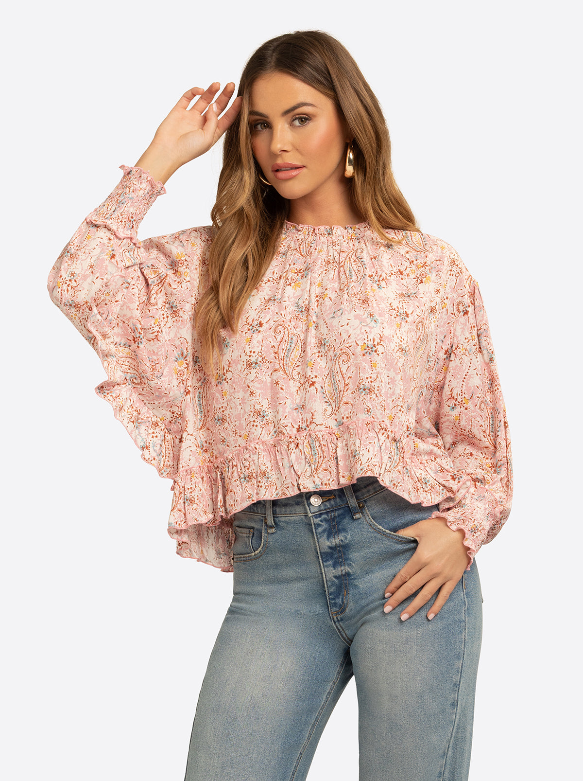 Jessica Simpson On Sale | JS Jessica Simpson Anaya Mock Neck Blouse in Shell-Calia Paisley