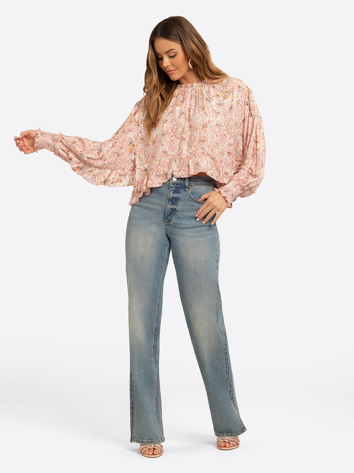 Jessica Simpson On Sale | JS Jessica Simpson Anaya Mock Neck Blouse in Shell-Calia Paisley