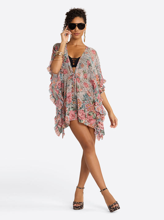 Jessica Simpson Online | Animal Control Ruffle Cover Up Dress in Rose Multi