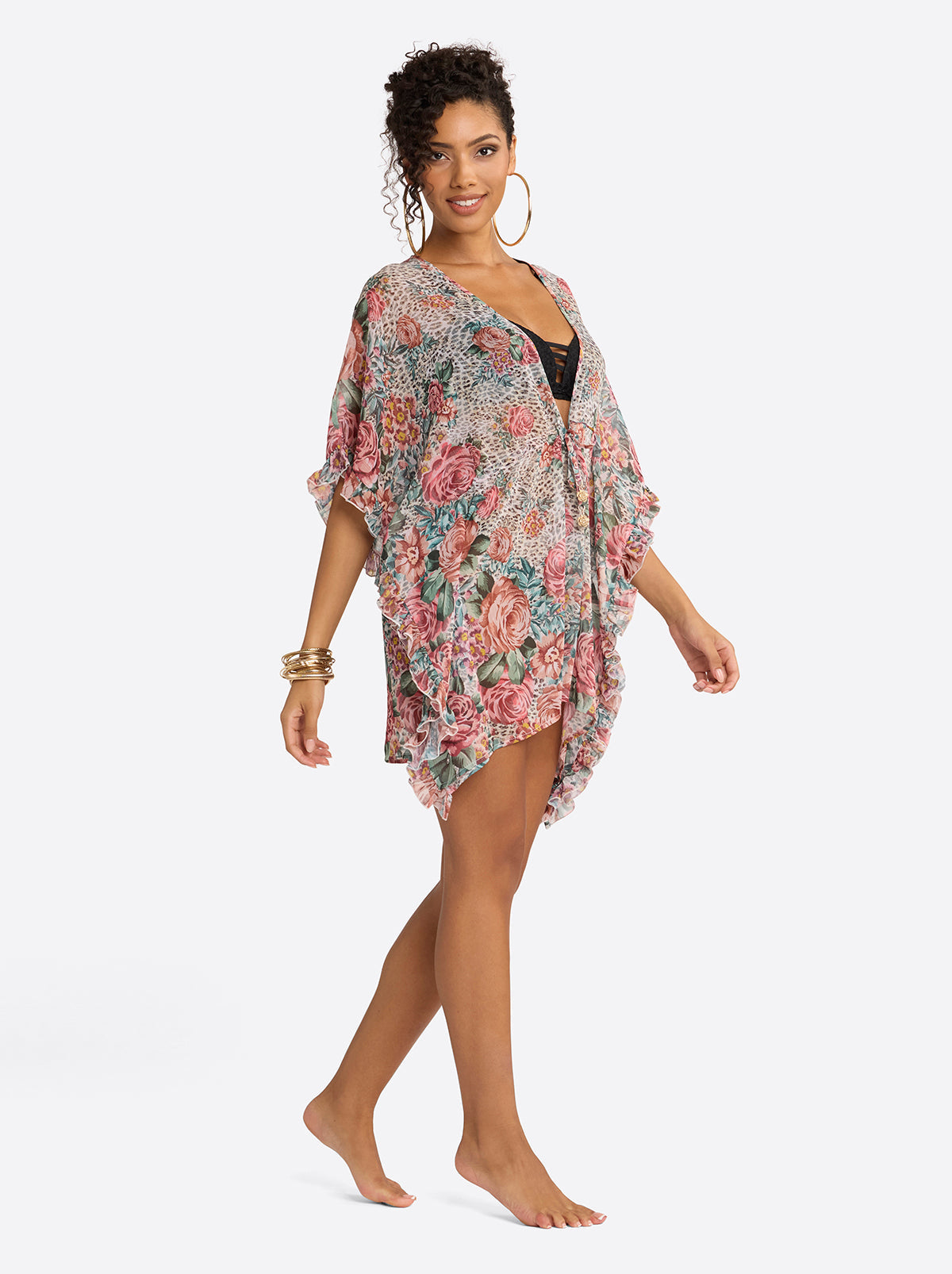 Jessica Simpson Online | Animal Control Ruffle Cover Up Dress in Rose Multi