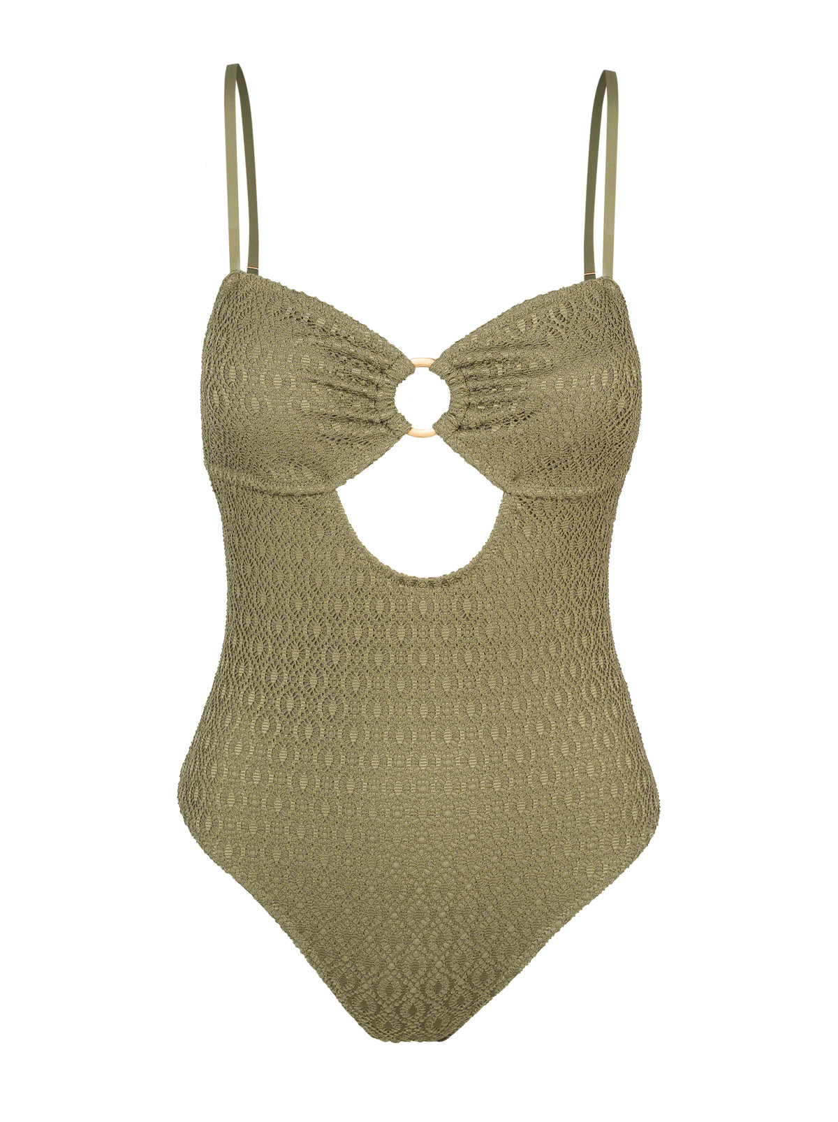 Jessica Simpson Discount | Crochet Ring Bandeau One Piece in Olive