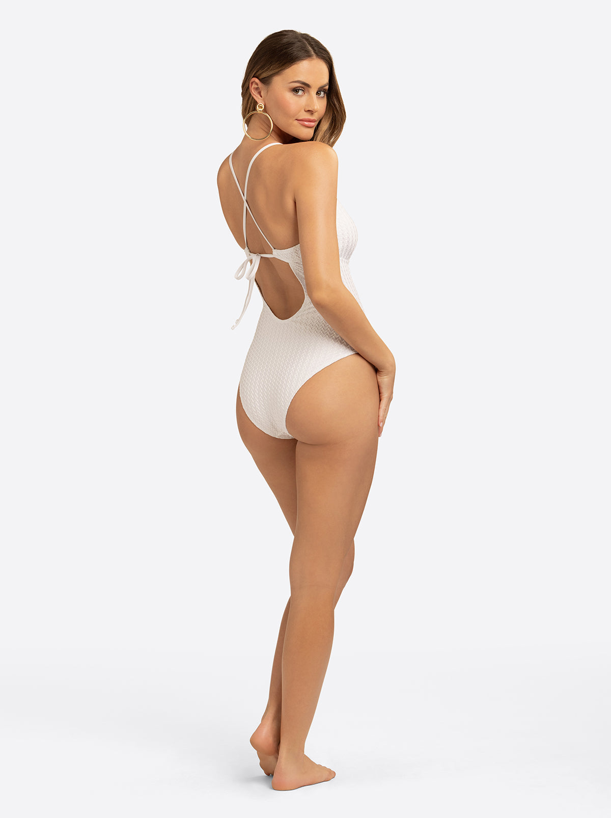 Jessica Simpson Online | Twisted Jacquard Classic One Piece in White