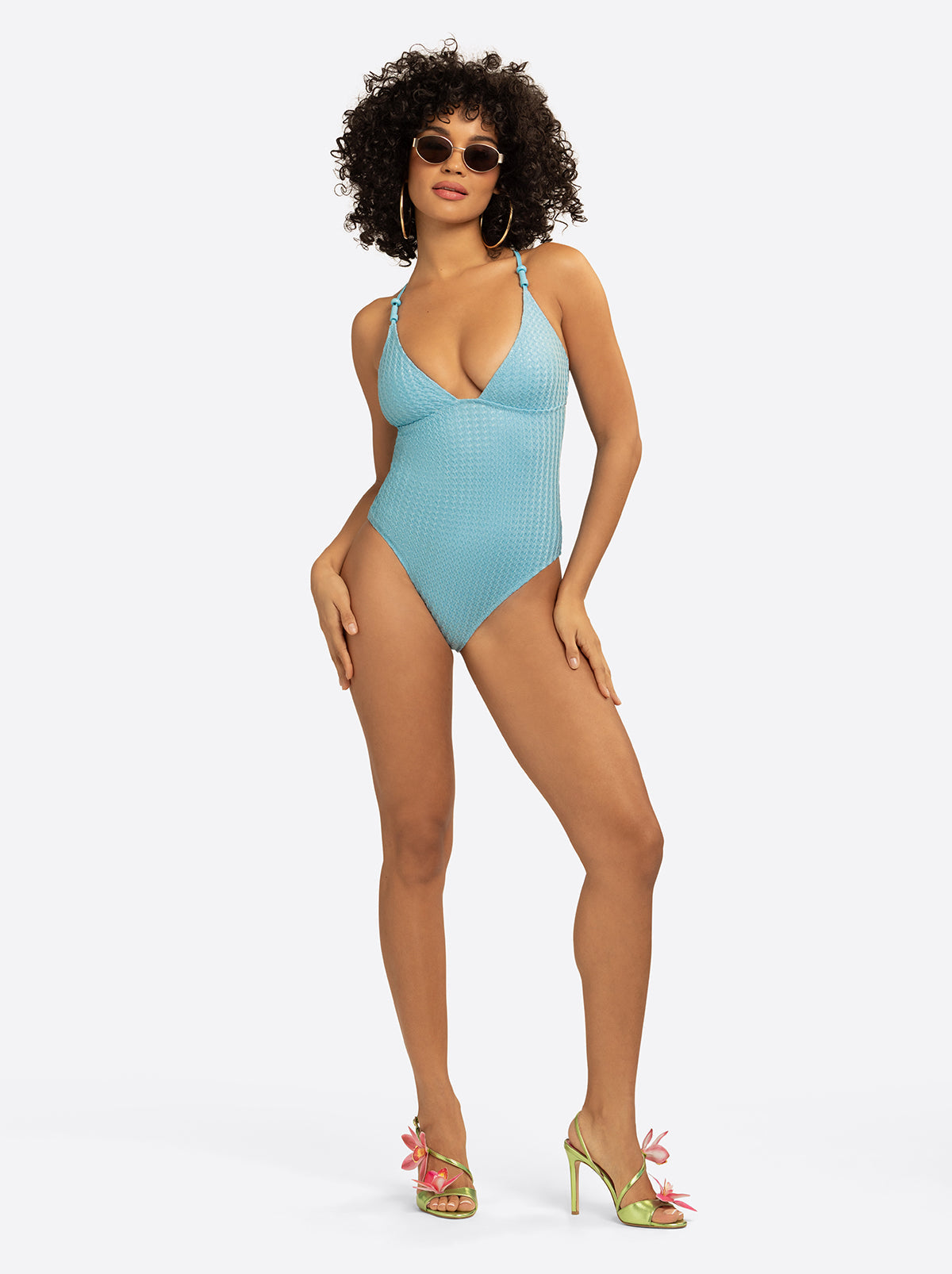 Jessica Simpson Discount | Twisted Jacquard Classic One Piece in Blue Retro