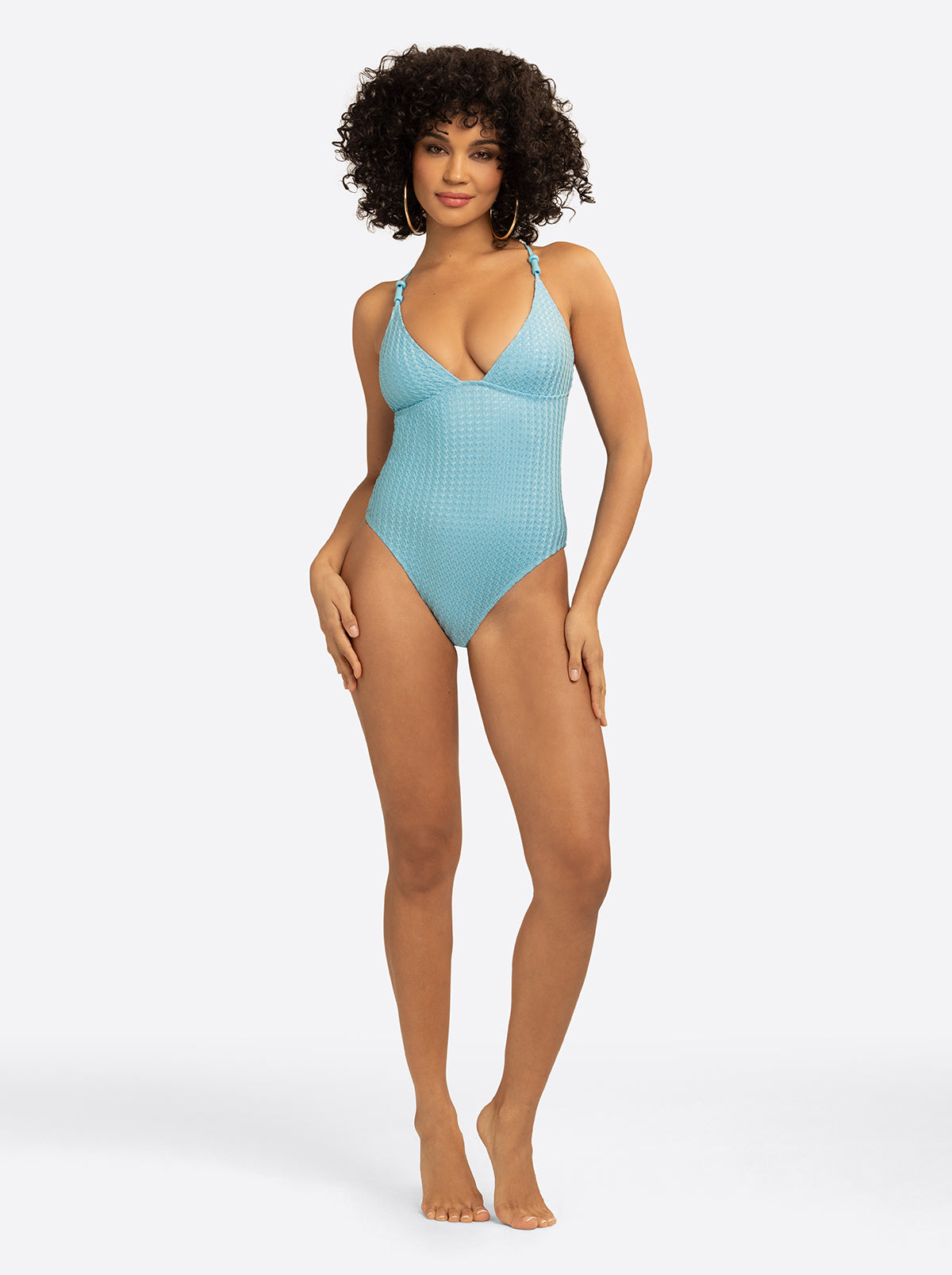 Jessica Simpson Discount | Twisted Jacquard Classic One Piece in Blue Retro
