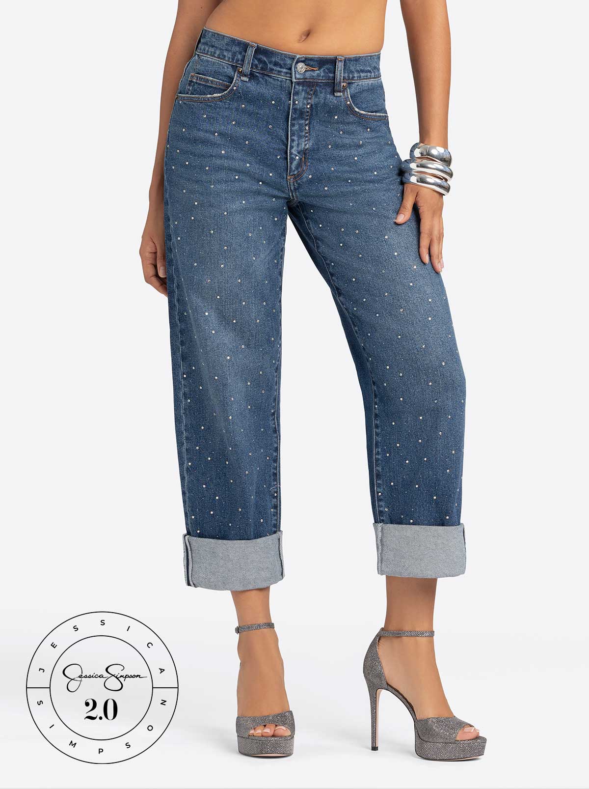 Jessica Simpson Online | Jessica Simpson 2.0 Embellished Boyfriend Jeans in Thorn