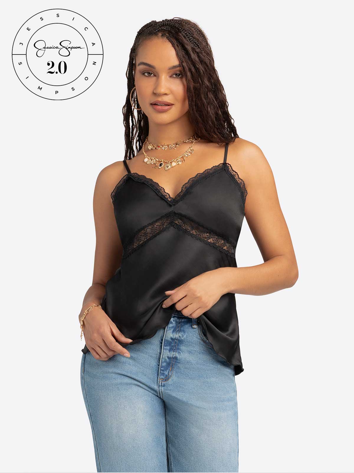 Jessica Simpson Outlet | Jessica Simpson 2.0 Emmy Lace Trim Cami in Black