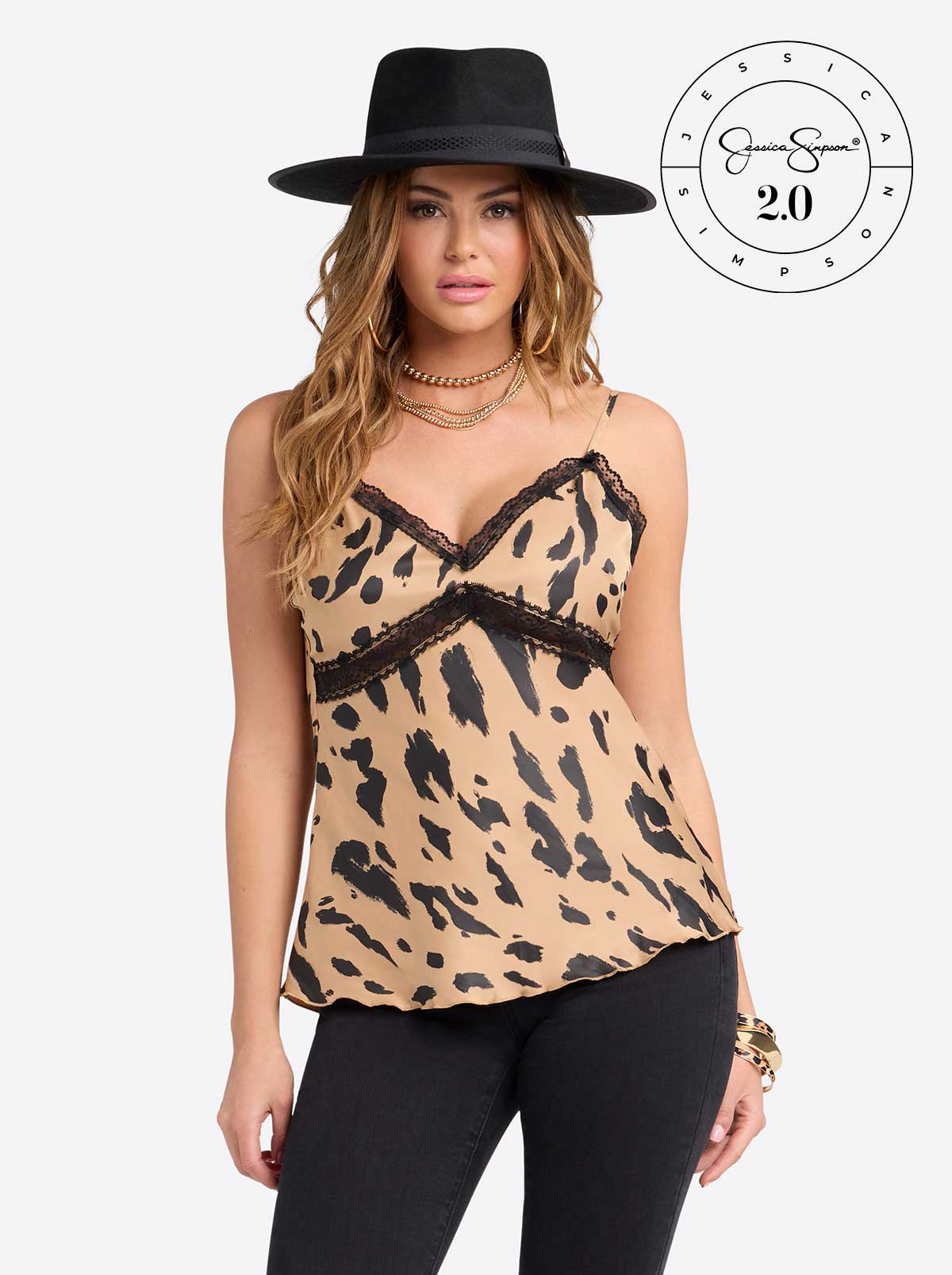 Jessica Simpson For Sale | Jessica Simpson 2.0 Emmy Lace Trim Cami in Animal Print