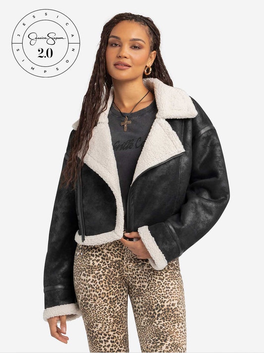 Jessica Simpson Online | Jessica Simpson 2.0 Claira Sherpa Moto Jacket in Black