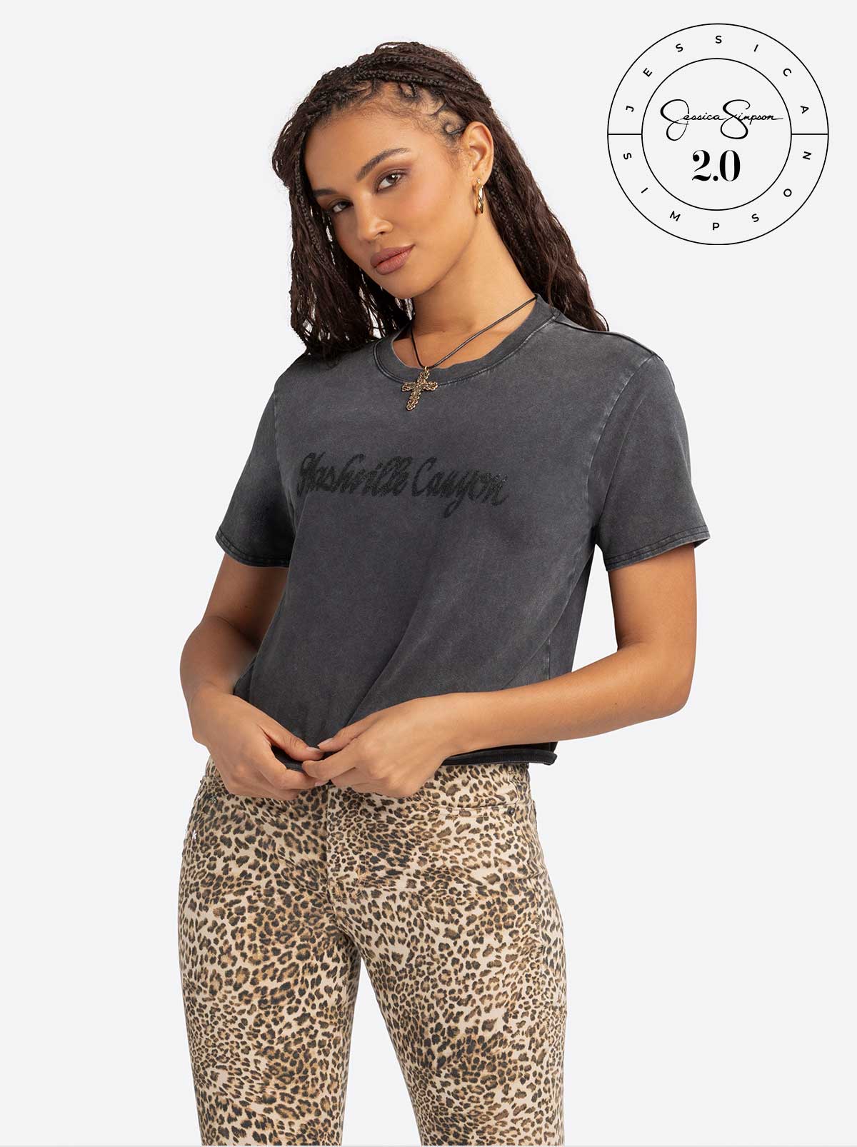 Jessica Simpson Sale | Jessica Simpson 2.0 Fleur Tee in Washed Black
