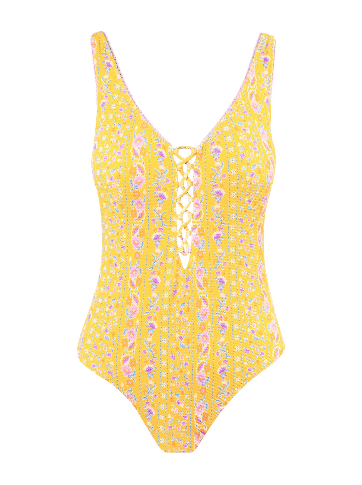 Jessica Simpson Online | Lace Up One Piece in Foxglove Stripe