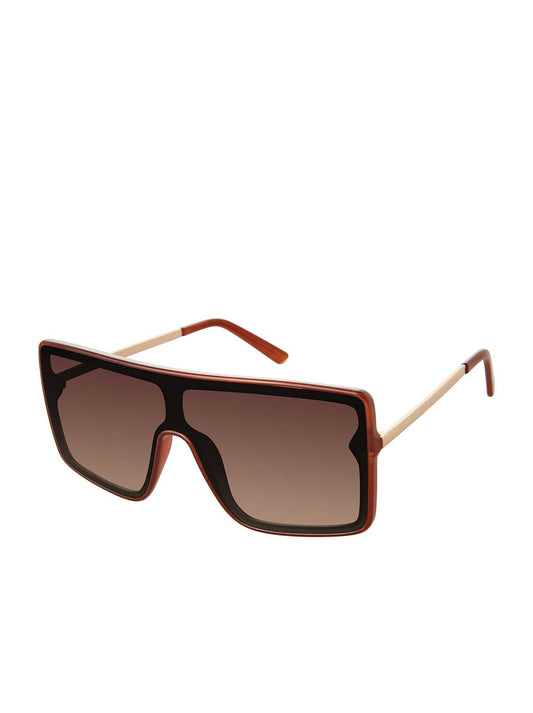 Jessica Simpson Outlet | Square Shield Metal Temple Sunglasses in Brown