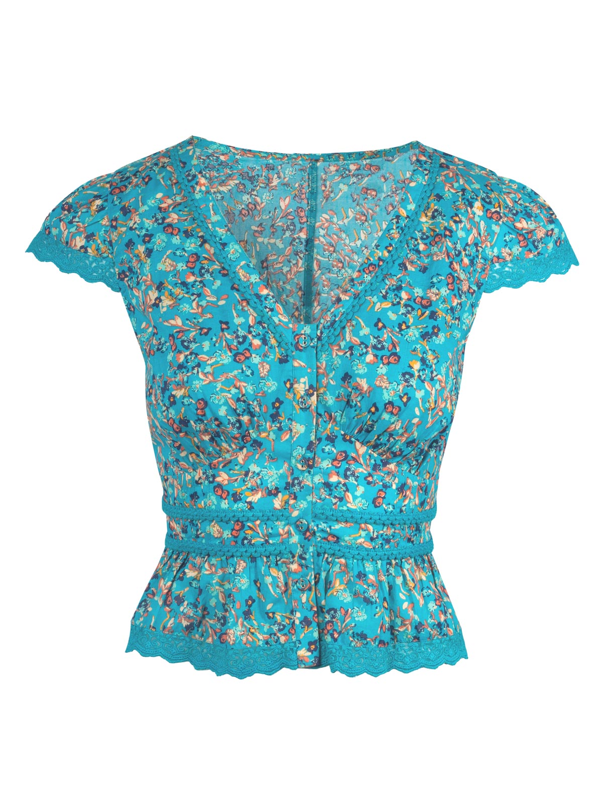 Jessica Simpson On Sale | Alessia Blouse in Tile Blue Acrylic Ditsy