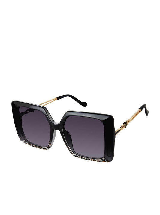 Jessica Simpson Sale | Glamorous Square Metal Temple Sunglasses in Black