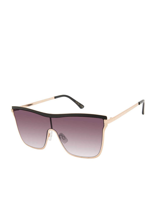 Jessica Simpson Outlet | Chic Metal Square Shield Sunglasses in Black & Gold