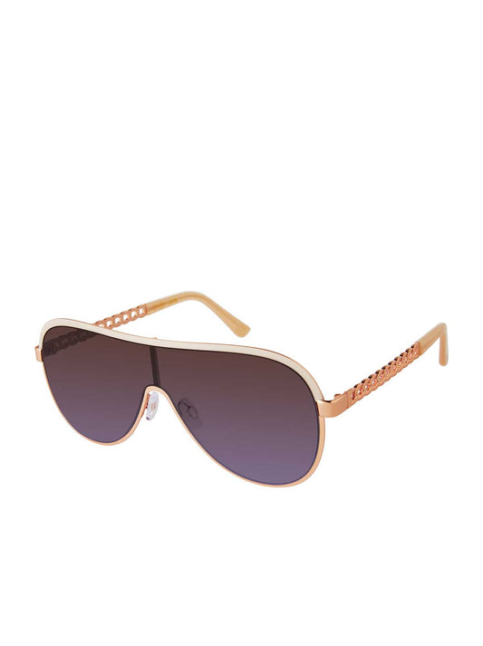 Jessica Simpson Online | Metal Shield Aviator Pilot Sunglasses in Rose Gold & Nude