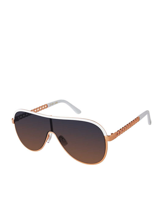 Jessica Simpson Discount | Metal Shield Aviator Pilot Sunglasses in Rose Gold & White