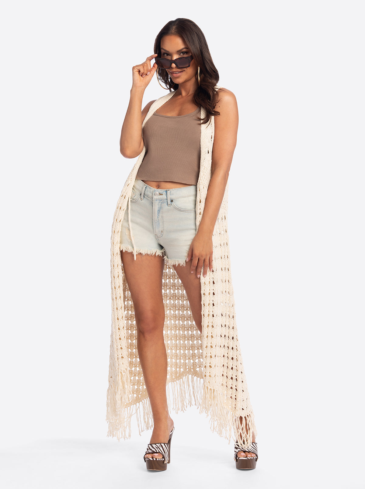 Jessica Simpson For Sale | JS Jessica Simpson Marigold Crochet Duster in Whitecap Grey