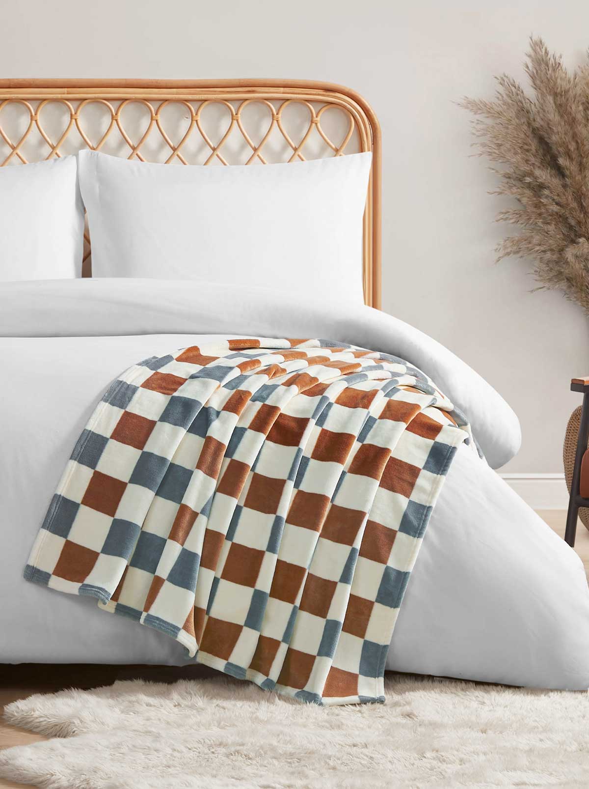 Jessica Simpson Sale | Emery Checkerboard Plush Throw in Rust & Grey