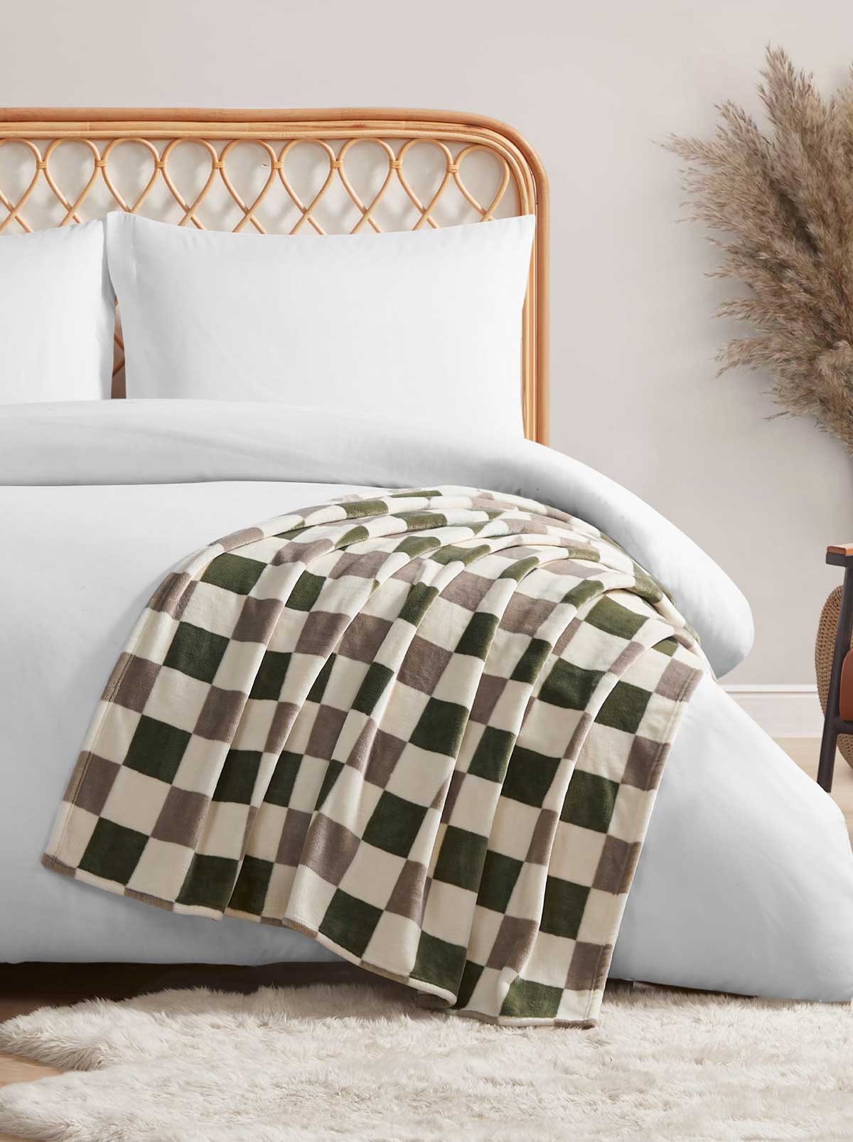 Jessica Simpson Online | Emery Checkerboard Plush Throw in Olive & Grey