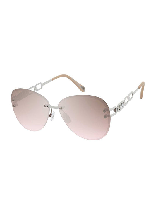 Jessica Simpson Online | Chic Rimless Aviator Sunglasses in Silver & Cream