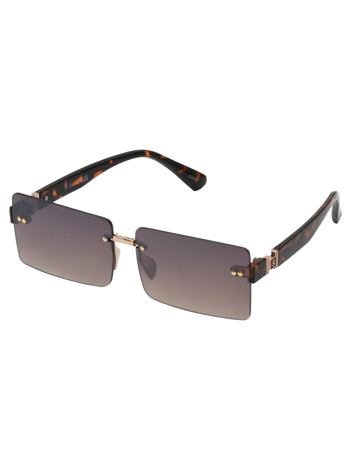 Jessica Simpson Outlet | Sleek Rectangular Metal Sunglasses in Gold & Tortoise