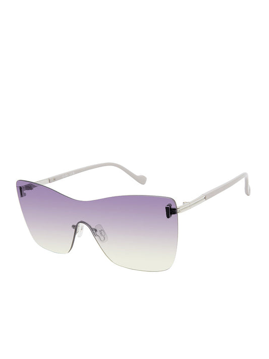 Jessica Simpson Outlet | Glamorous Frameless Shield Sunglasses in Silver & Grey