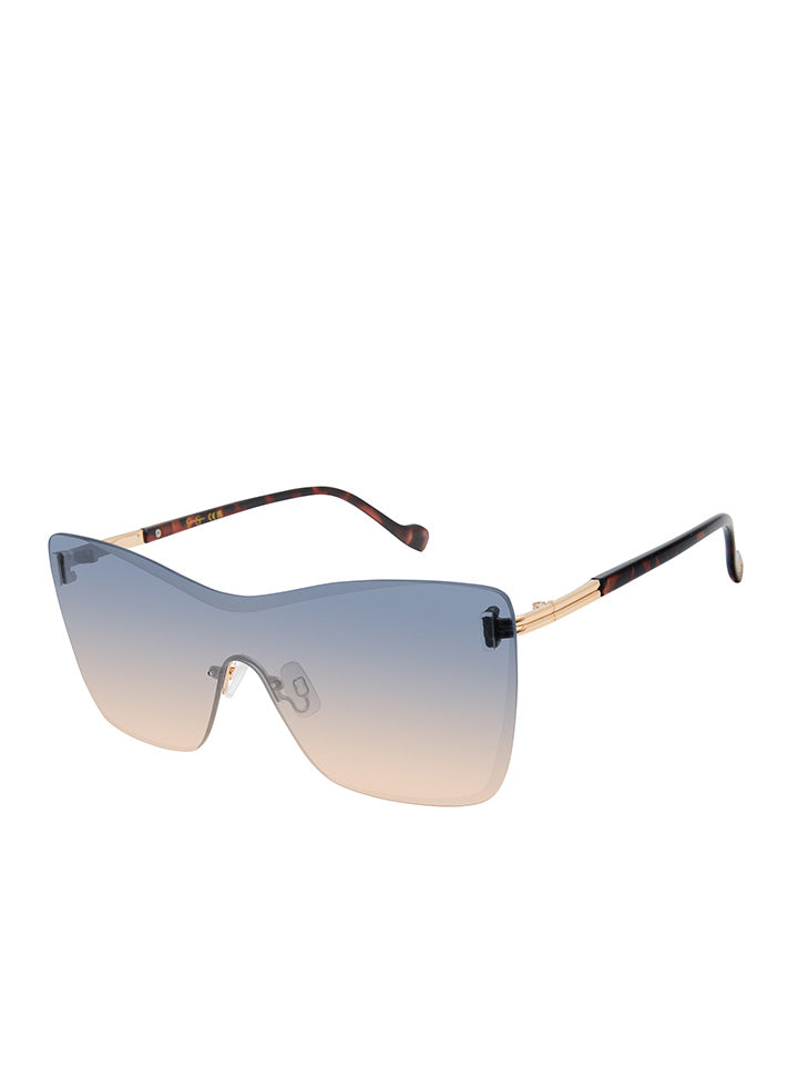 Jessica Simpson Sale | Glamorous Frameless Shield Sunglasses in Gold & Tortoise