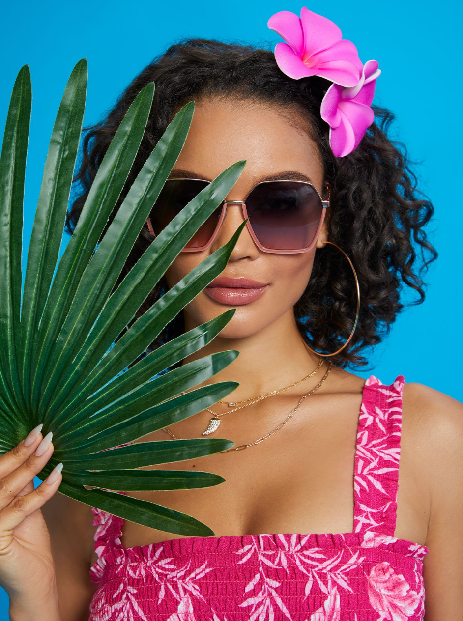 Jessica Simpson Online | Geometric Metal Sunglasses in Rose Gold