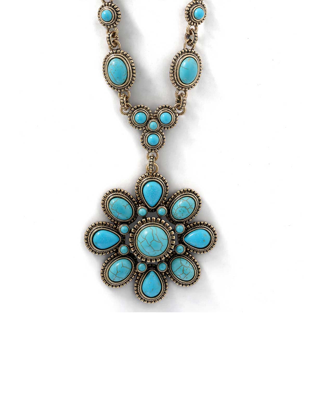 Jessica Simpson On Sale | Large Turquoise Stone Flower Necklace in Gold