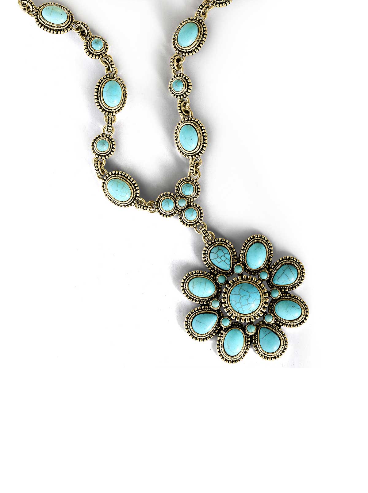 Jessica Simpson On Sale | Large Turquoise Stone Flower Necklace in Gold
