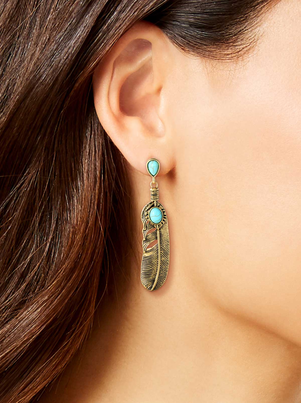 Jessica Simpson For Sale | Turquoise Stone Feather Drop Earrings