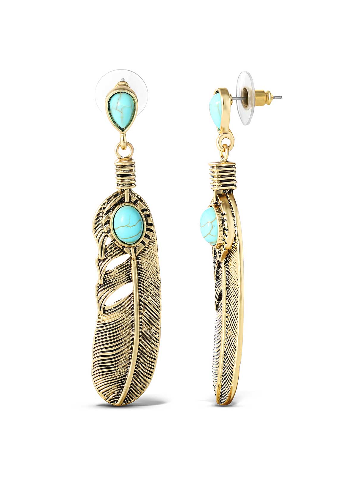 Jessica Simpson For Sale | Turquoise Stone Feather Drop Earrings
