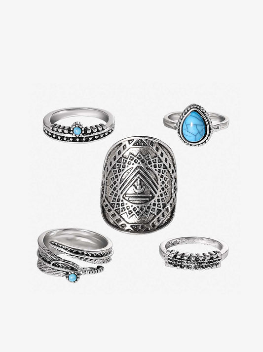 Jessica Simpson Online | 5-Piece Ring Set with Turquoise