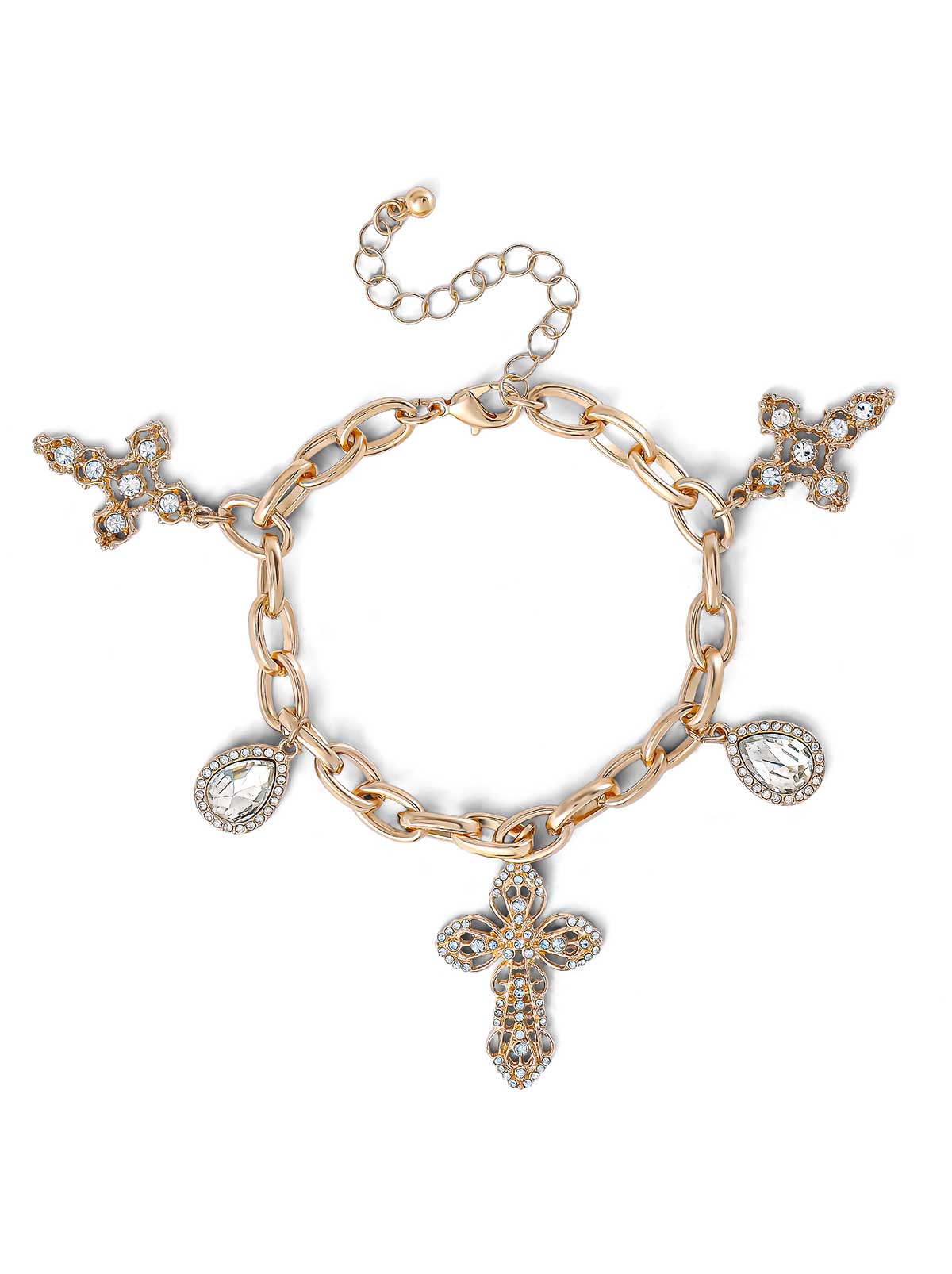 Jessica Simpson Outlet | Cross & Clear Glass Stone Charm Bracelet