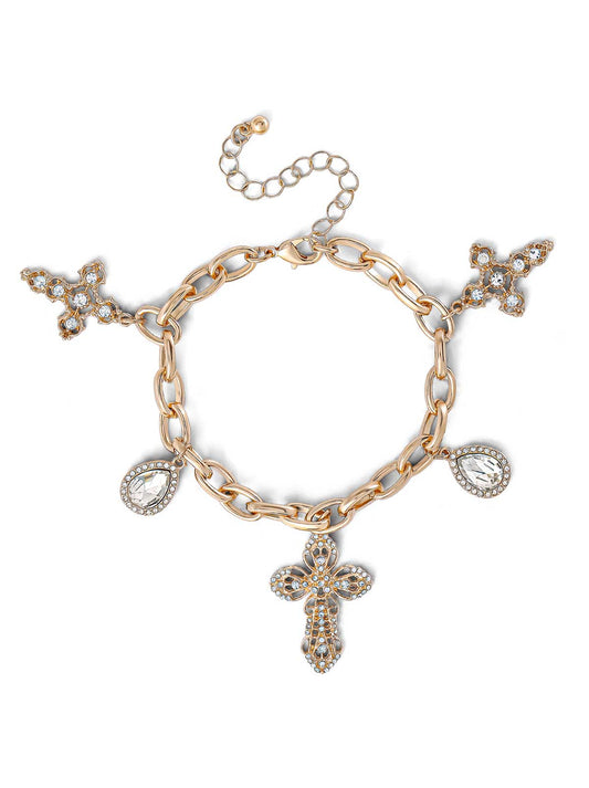 Jessica Simpson Outlet | Cross & Clear Glass Stone Charm Bracelet