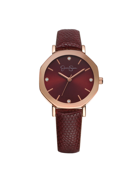 Jessica Simpson Outlet | Metallized Bezel Strap Watch in Rose Gold Tone