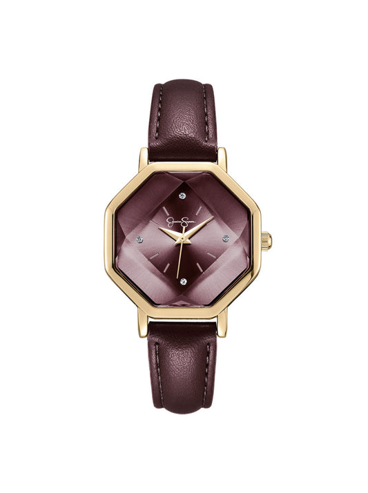 Jessica Simpson Online | Octagonal Face Watch in Burgundy